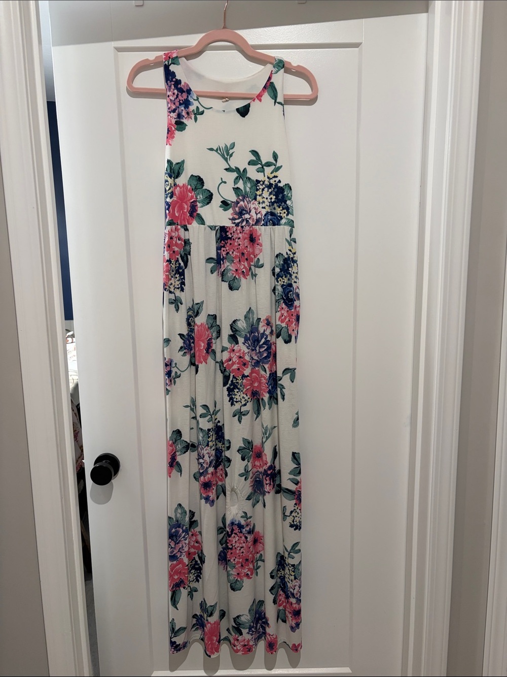 Beeson River White Floral Maxi Dress with Pink and Blue Flowers